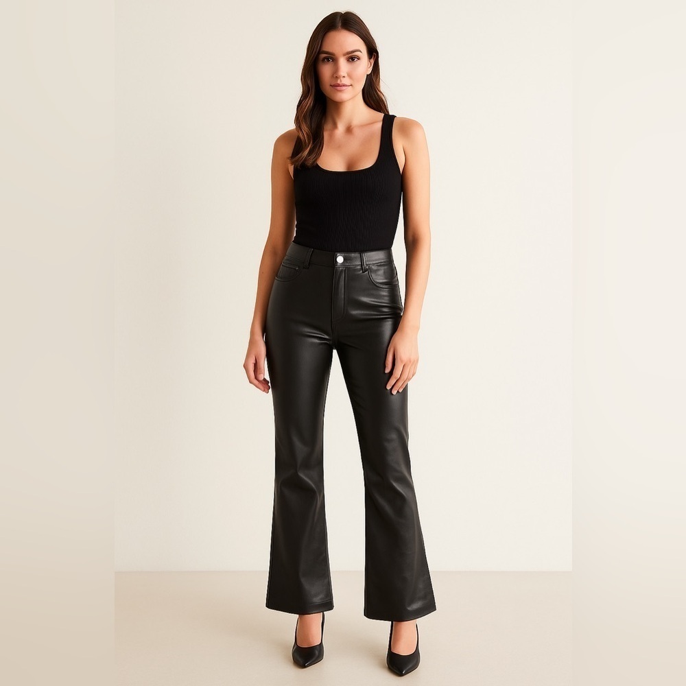 Aritzia Wilfred Vegan Leather High Rise Flare Pants Black Size - Picture 2 of 12